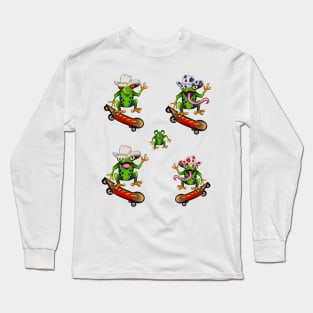 Frog 5 pack Kawaii Froggy Skateboarding Cute Frog in Texas cowboy hat Funny toad toads amphibian tadpole Green Red eyed tree frogs rain forest Lizard dragon zoology gift frog Long Sleeve T-Shirt